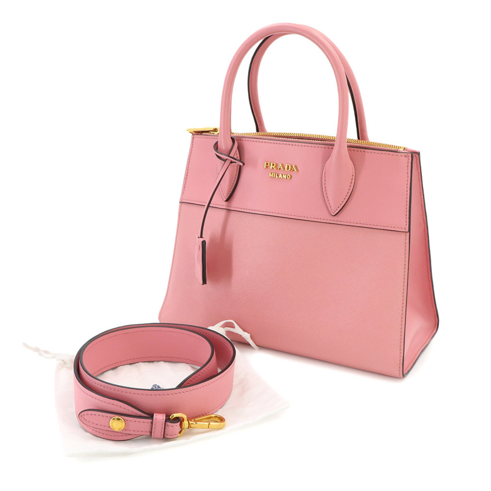 Prada Saffiano 2-way Hand/Shoulder Handbag, Pink Leather, 1BA103, Gold Hardware